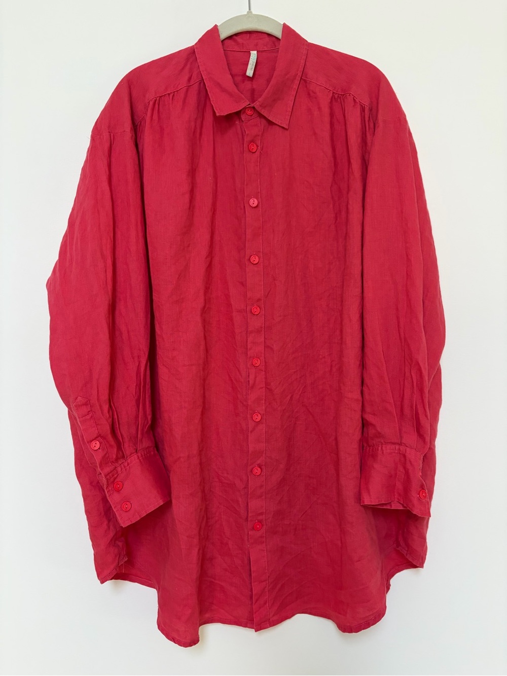 Sea Level Swim Linen Longline Coverup Shirt Large Pink Red